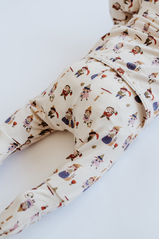 Baby wearing bamboo baby sleeper for fall
Neutral cream baby sleeper — LURE by Lina Gnome Village, Diaper Peek-a-Boo back panel detail