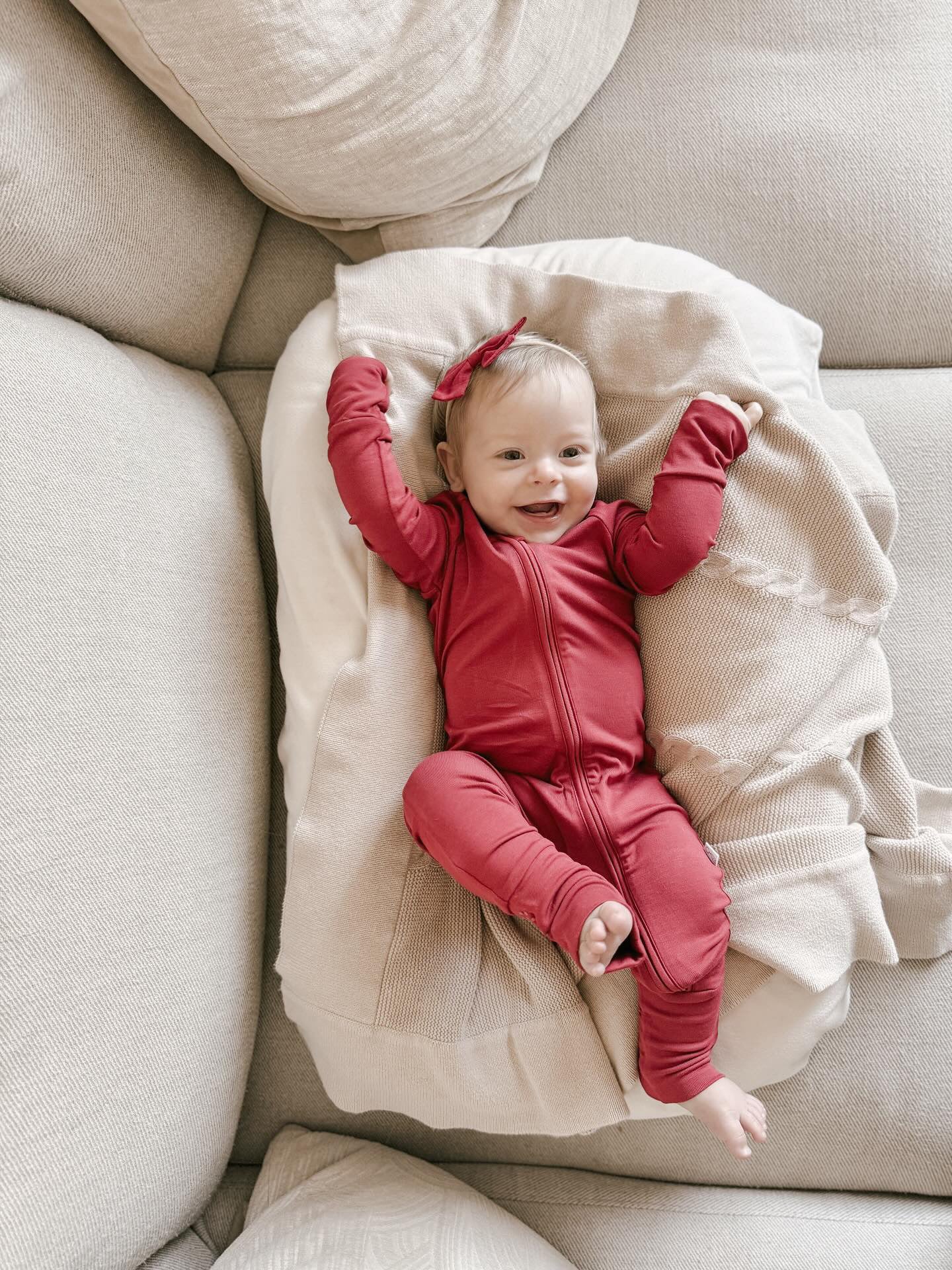 Velvet Essentials footie—double-stitched neckline and Diaper Peek-a-Boo back pocket LURE by Lina