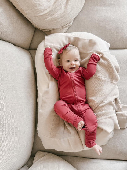 Velvet Essentials footie—double-stitched neckline and Diaper Peek-a-Boo back pocket LURE by Lina