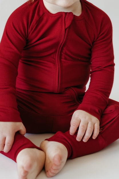 LURE by Lina — Essentials sleepwear in red Velvet — deep neutral color, Diaper Peek-a-Boo, convertible hands & feet, double zipper