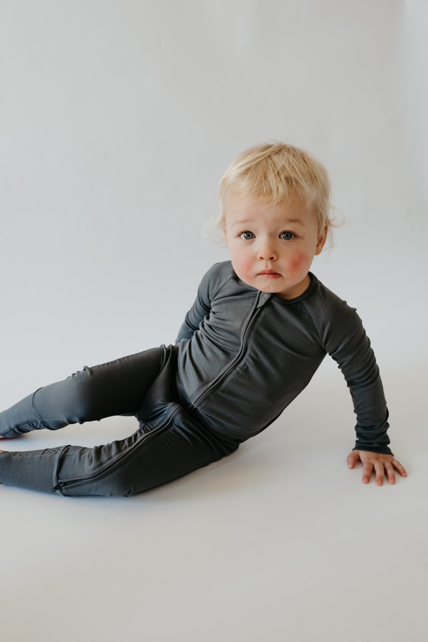 Charcoal Essentials—double- zipper, convertible hands & feet - neutral solid color