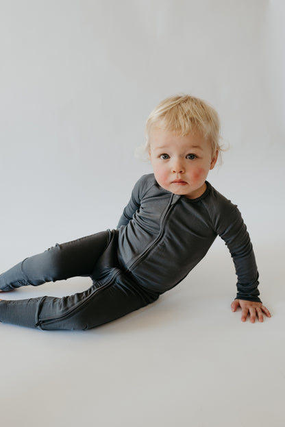 Charcoal Essentials—double- zipper, convertible hands & feet - neutral solid color