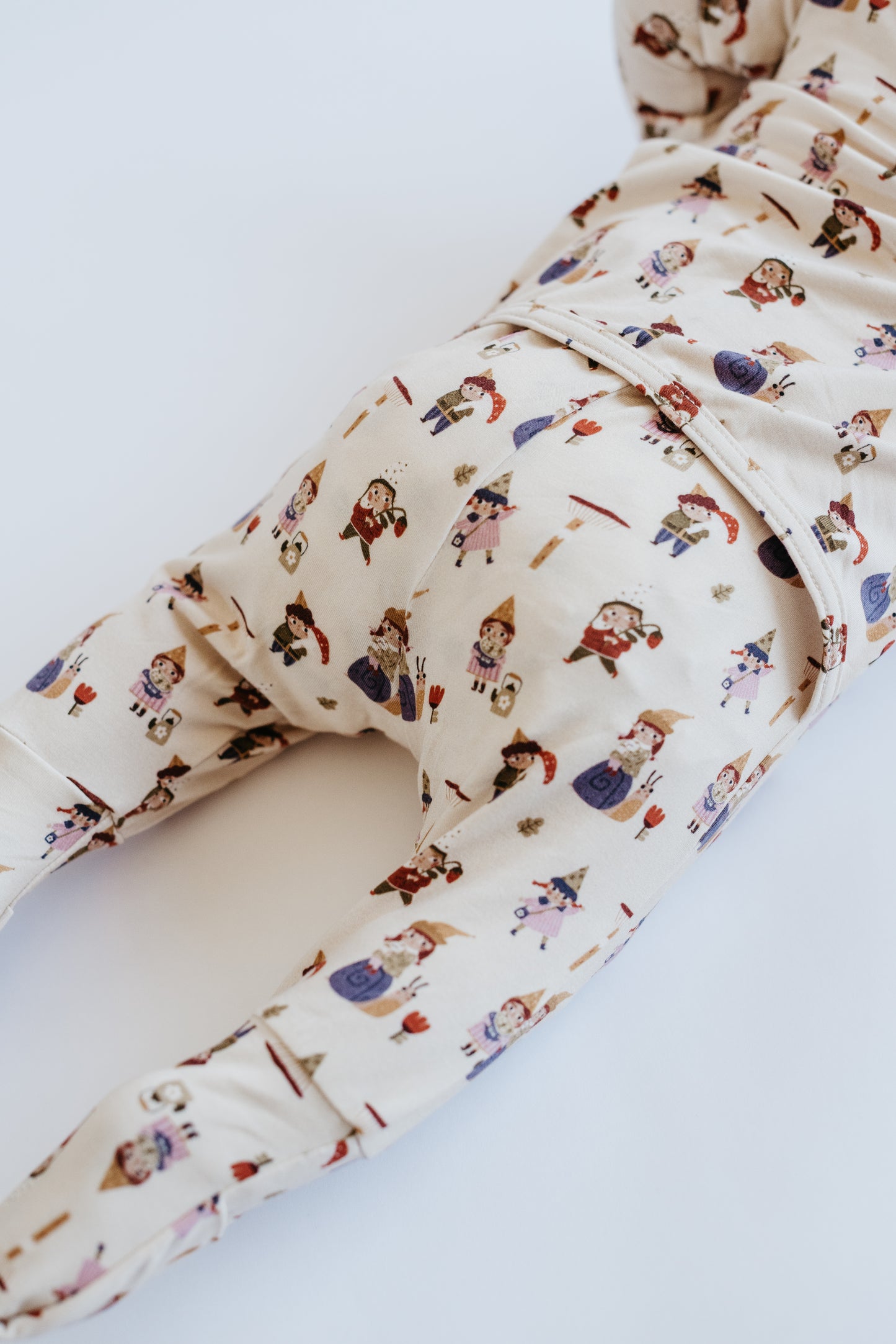 Neutral cream baby sleeper — LURE by Lina Gnome Village, Diaper Peek-a-Boo back panel detail