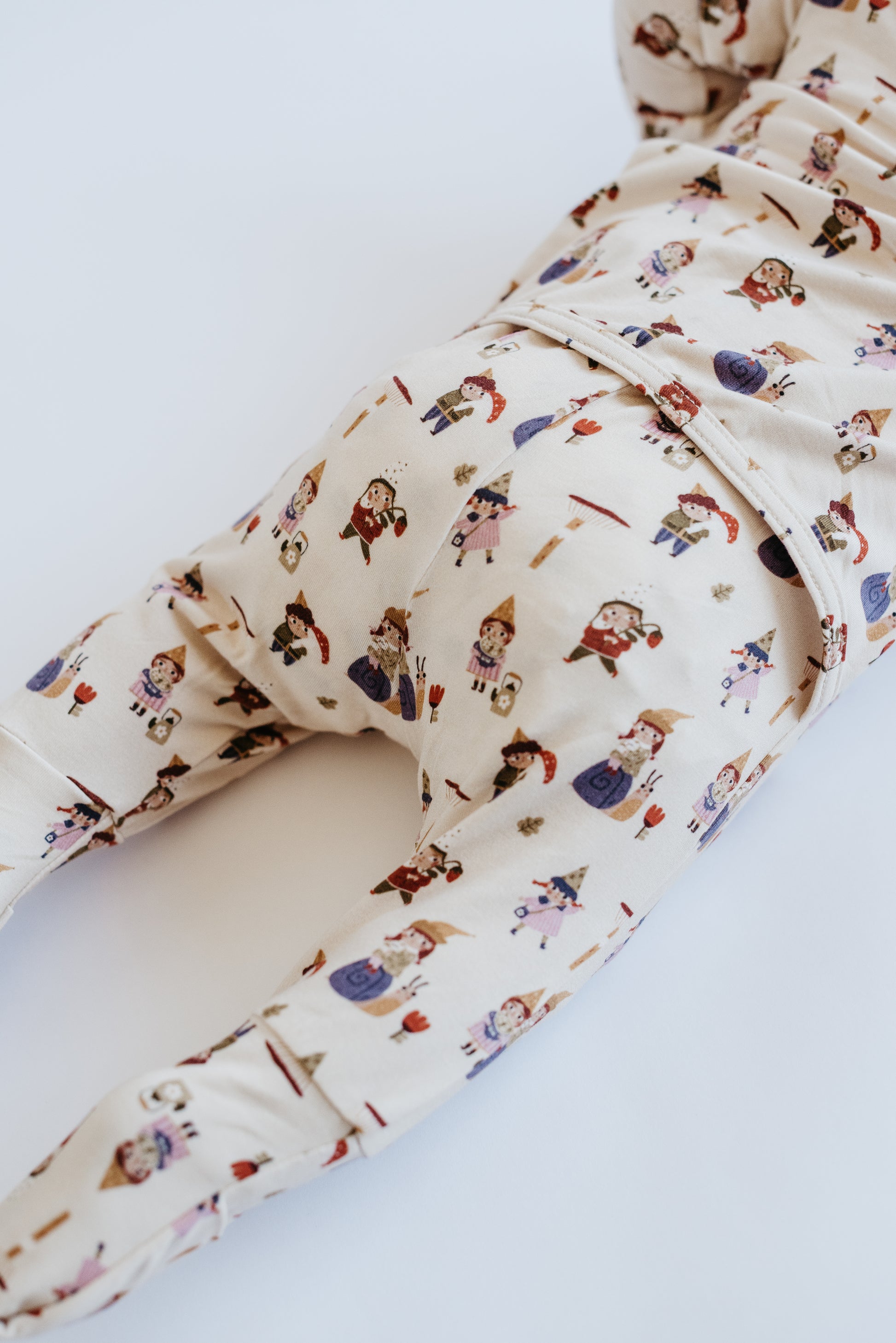 Neutral cream baby sleeper — LURE by Lina Gnome Village, Diaper Peek-a-Boo back panel detail