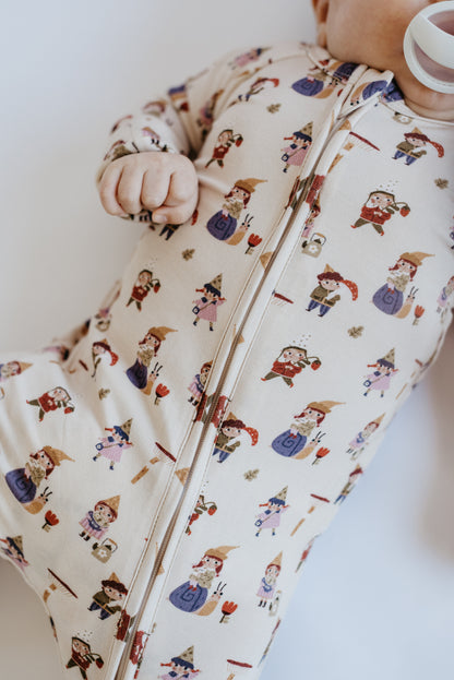 LURE by Lina Gnome Village baby one-piece in cream — pattern detail