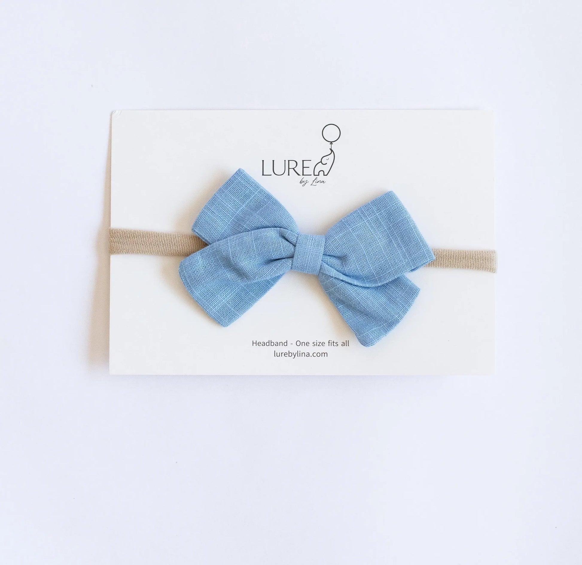 LURE by Lina Organic Cotton Bow in baby Blue — breathable cotton knit baby headband with soft nylon stretch band