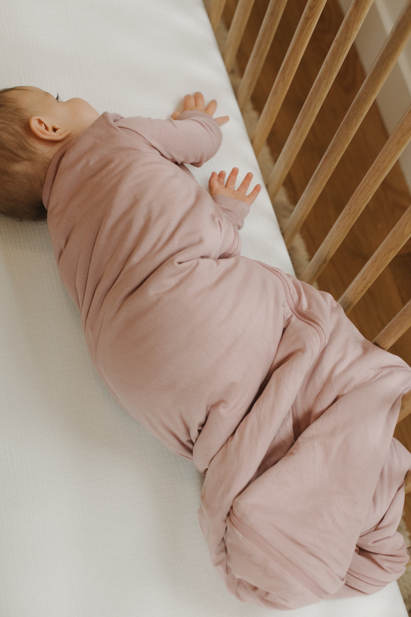 LURE by Lina Sleep Bag in Lilac — breathable bamboo viscose baby sleep sack with safe internal stitching and cozy year-round comfort