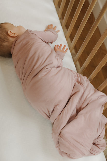 LURE by Lina Sleep Bag in Lilac — breathable bamboo viscose baby sleep sack with safe internal stitching and cozy year-round comfort