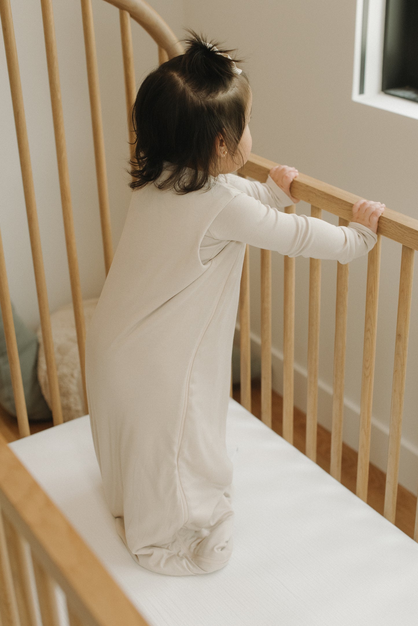 LURE by Lina Sleep Bag in Sandstone — soft bamboo viscose baby sleep sack with 1.0 TOG rating, breathable and gentle on sensitive skin