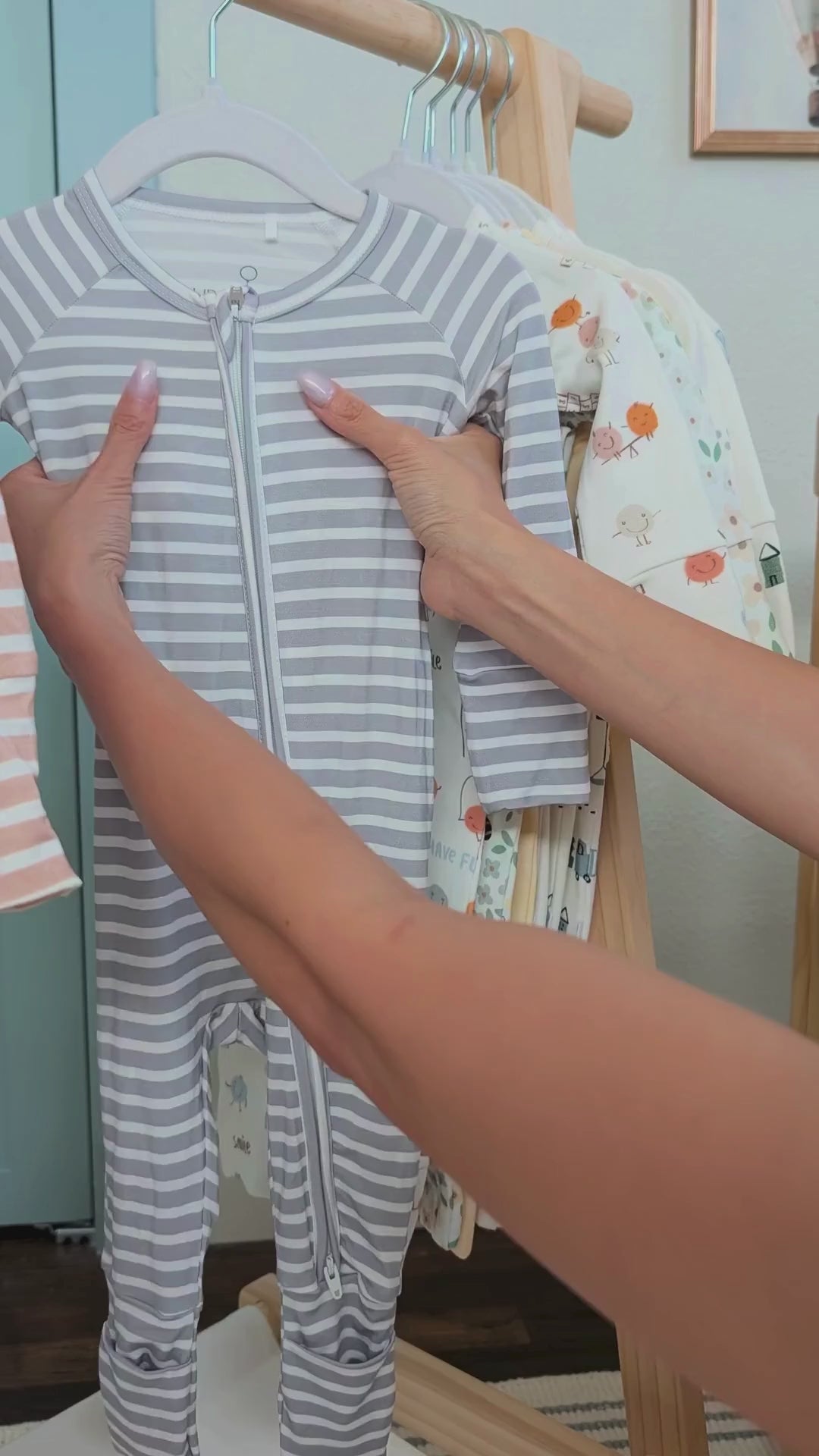 LURE by Lina Little Geese bamboo baby pajamas — buttery-soft, breathable sleeper with Diaper Peek-a-Boo zipper and convertible feet from the Spring Collection